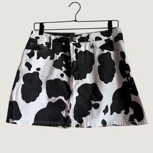 Black & White Cow Print Mini Skirt